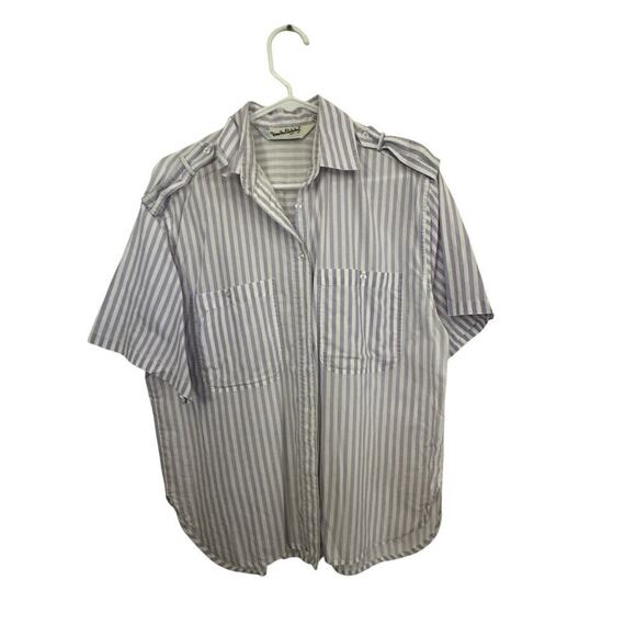 Vintage Diane von Furstenberg White & Purple Stripe Button Up Shirt Size Large - Picture 1 of 7